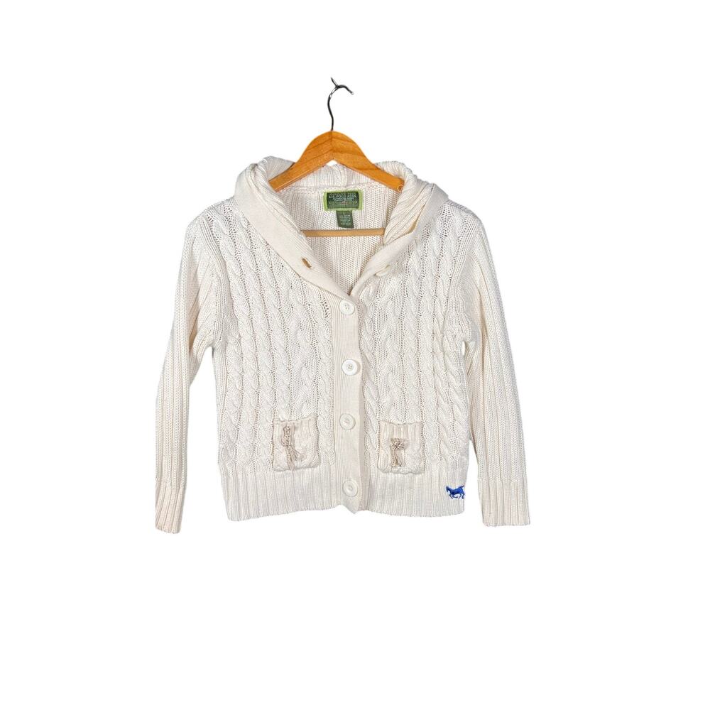 U.S. Polo Assn. Women's Cable Knit Hooded Sweater Size L Cream